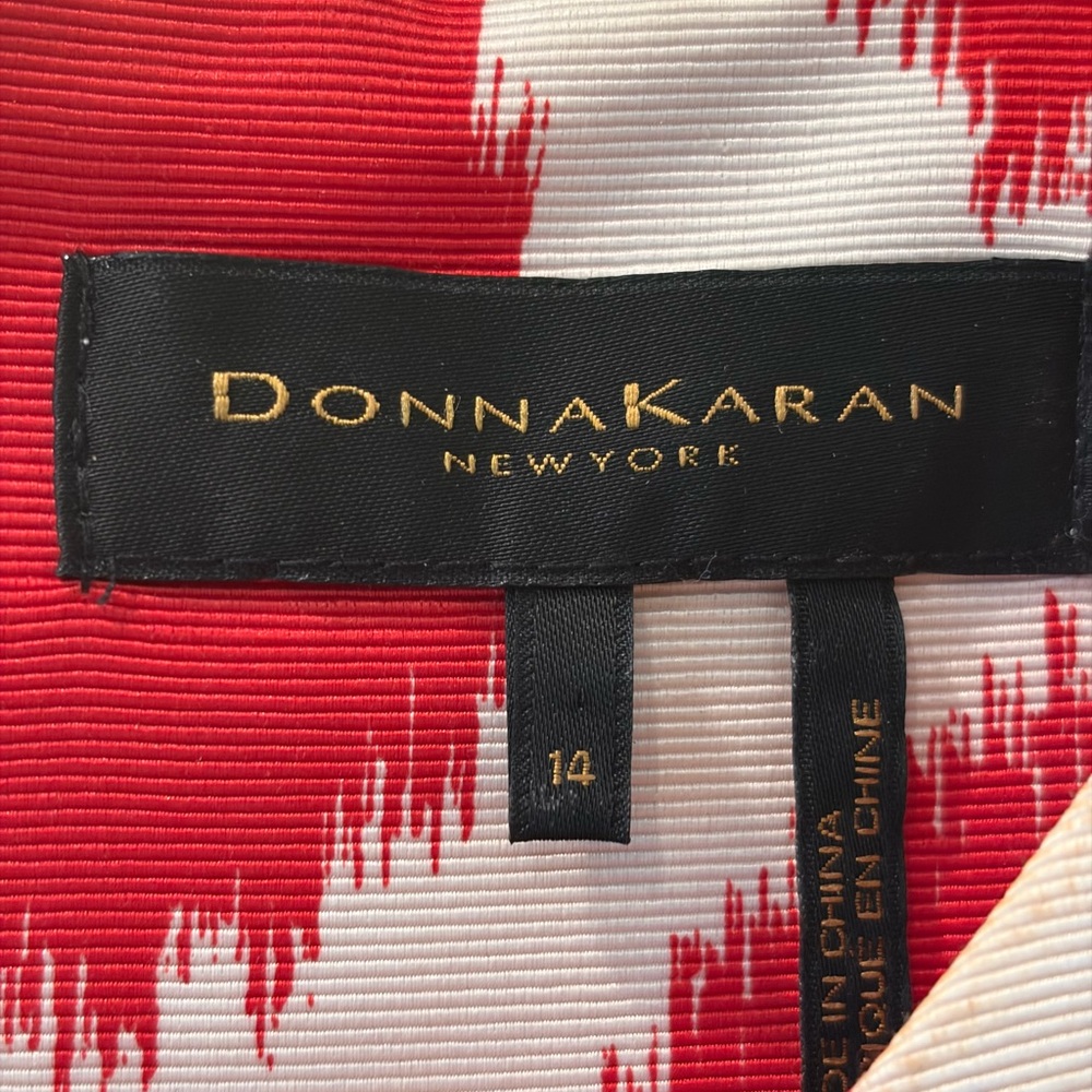 Donna Karan Red and White Patterned Shift Dress - Picture 3 of 6